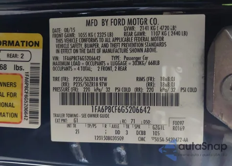 2016 Ford Mustang Gt z USA, uszkodzony, nr VIN 1FA6P8CF6G5206642